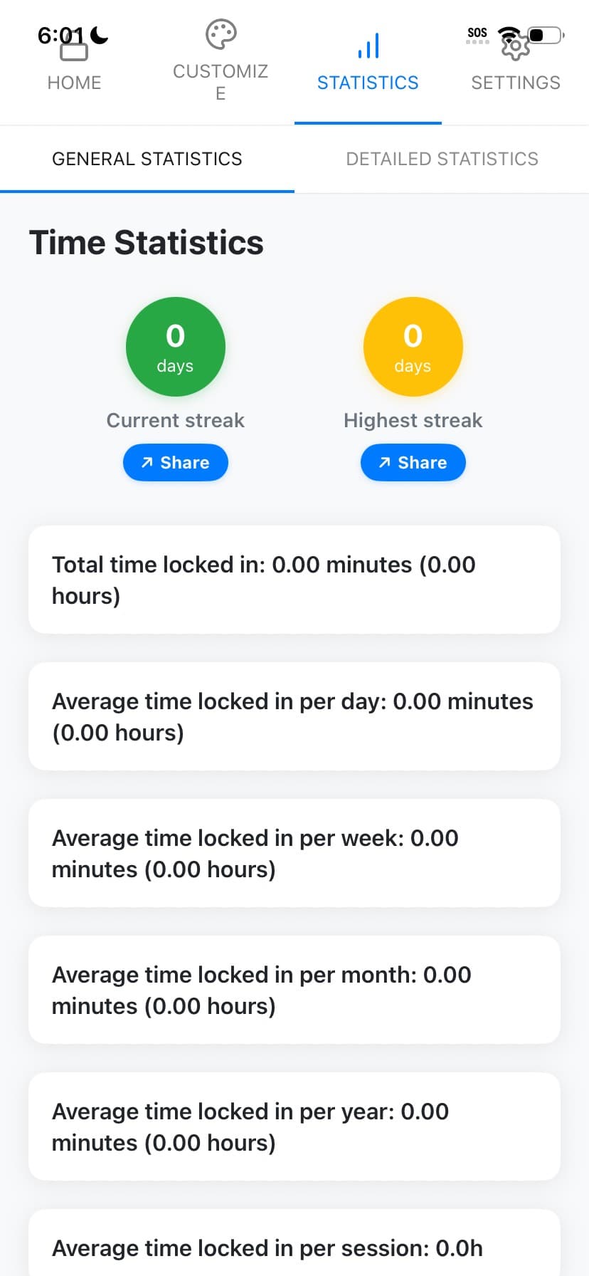 General statistics with streak tracking