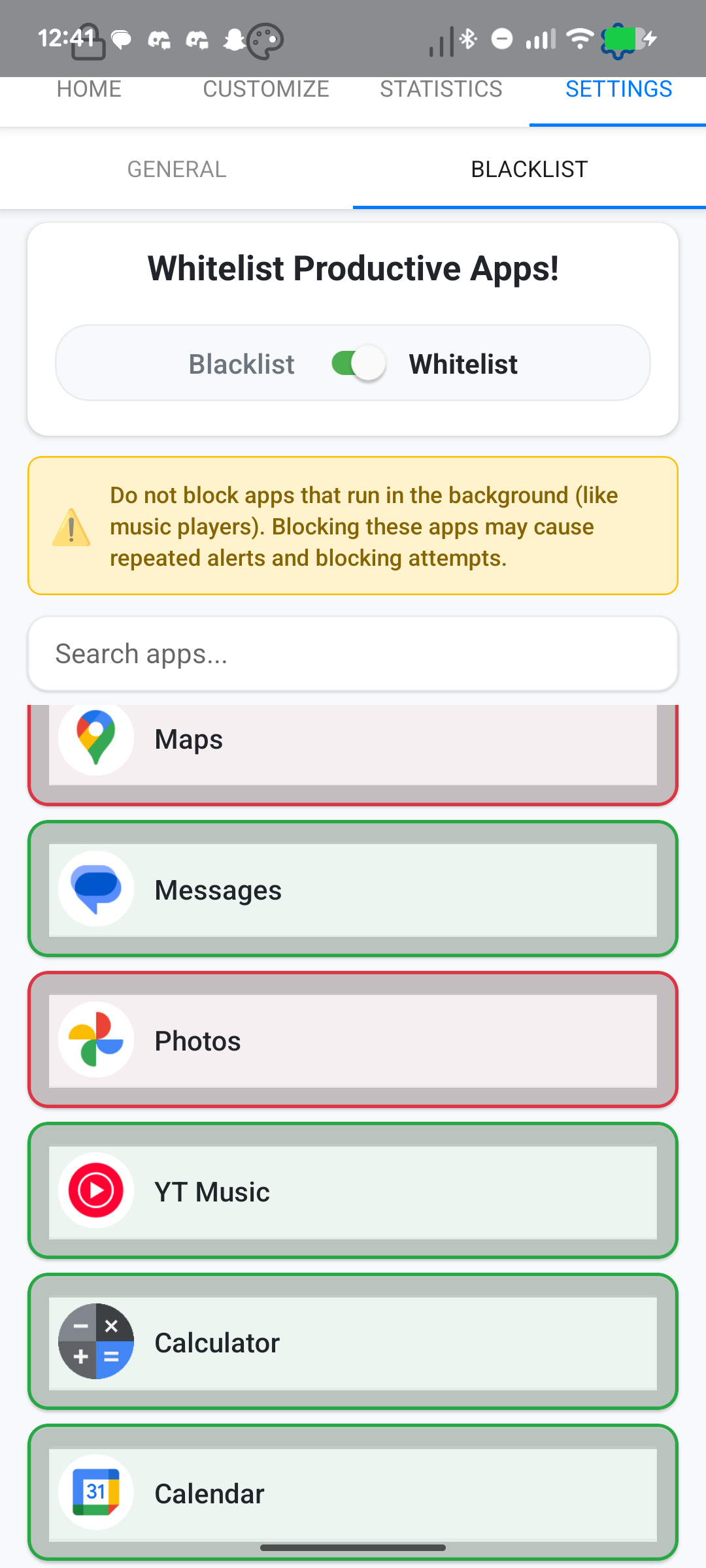 Whitelist mode - allow only productive apps