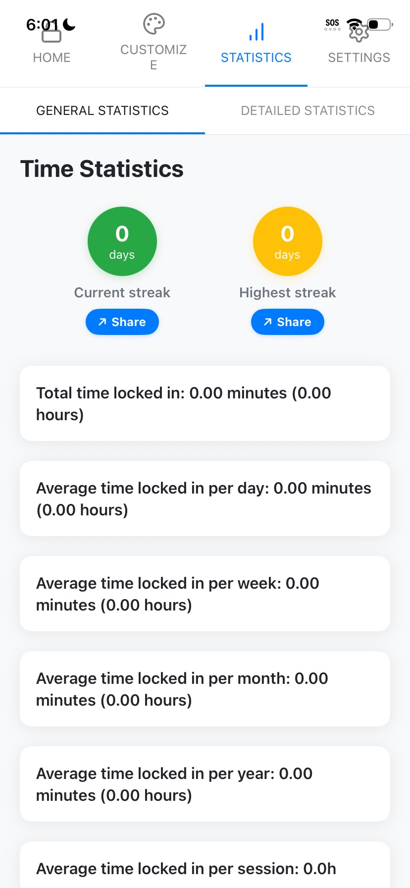 General statistics with streak tracking